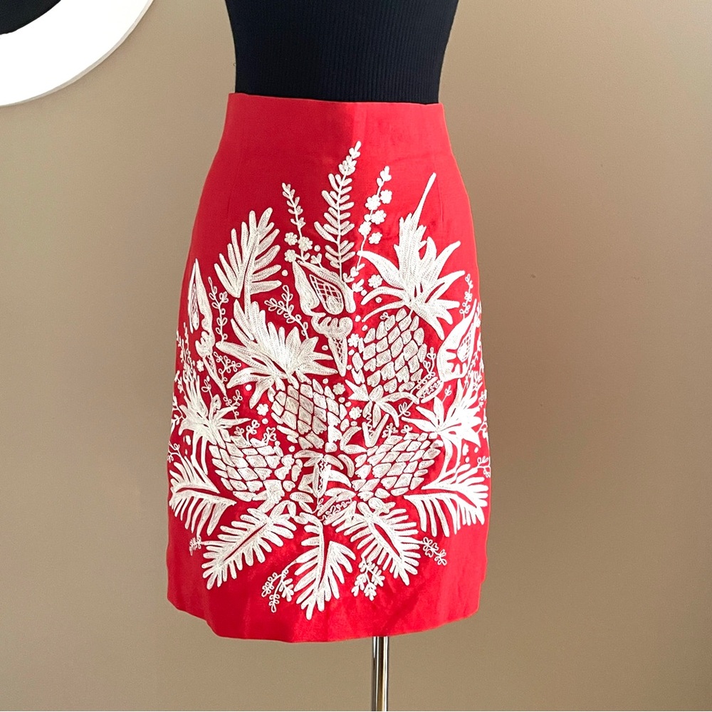 Dana Buchman Statement Embroidered Skirt | Linen Blend | Size 10